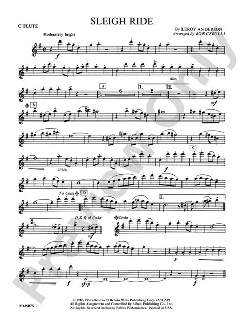 Sleigh Ride: Flute: Flute Part - Digital Sheet Music Download