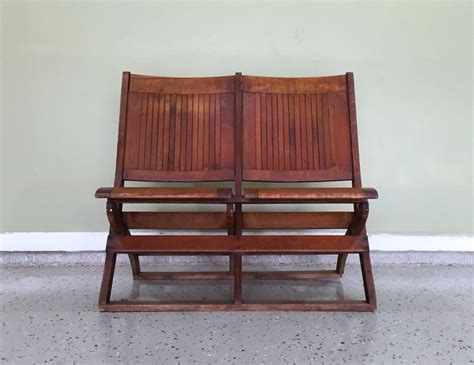 Antique Wooden Folding Chairs Double Seated by HoneyBeeHillVintage