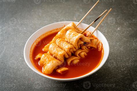 Odeng - Korean fish cake skewer in Korean spicy soup 10776371 Stock Photo at Vecteezy