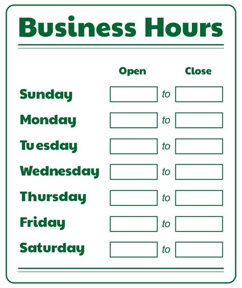 Business Hours Sign Template - 10 Free PDF Printables | Printablee | Business hours sign, Sign ...