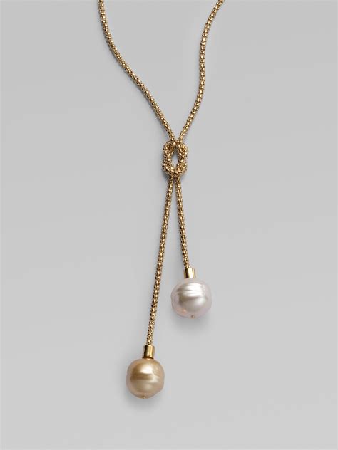 Lyst - Majorica 14mm White and Champagne Baroque Pearl Lariat Necklace ...