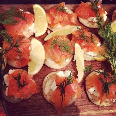 Smoked salmon and cream cheese blinis with a dash of lemon and dill ...