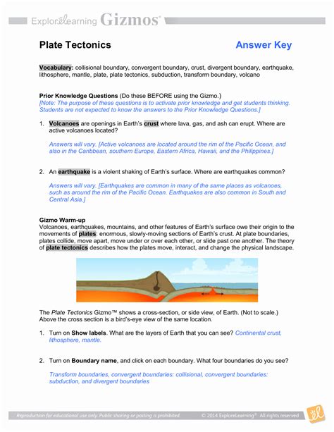 Plate Tectonic Worksheet Answers – Creative Template Ideas