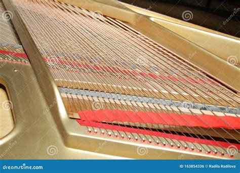 Interior of a Grand Piano, Showing Strings, Hammers and Red Felt Stock ...