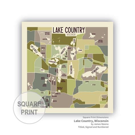 Lake Country Wisconsin Art Map Print Waukesha County by | Etsy