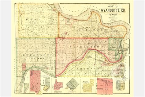 Vintage Wyandotte County Map 1887 Old Map of Wyandotte | Etsy