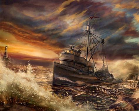 Tugboat in the storm | Boat wallpaper, Painting, Stormy sea