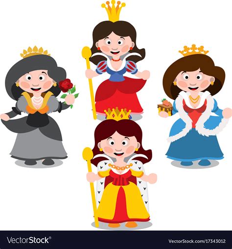 Four queen cartoon characters Royalty Free Vector Image