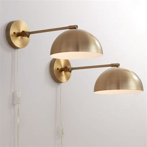 360 Lighting Modern Wall Lamps Set of 2 Antique Brass Plug-In Light ...