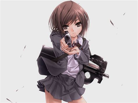 Girl anime character holding gun andP90 HD wallpaper | Wallpaper Flare