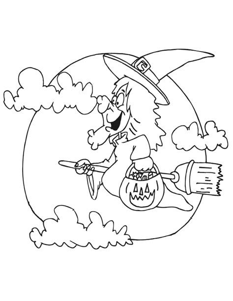 halloween coloring pages: Halloween Witch On The Broom