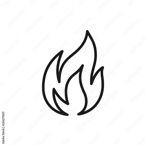 Black isolated outline icon of flame, fire on white background. Line ...