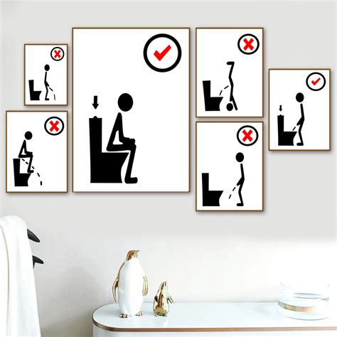 Funny Toilet Bathroom Restroom Humour Wall Art Canvas Painting Nordic Posters And Prints Wall ...