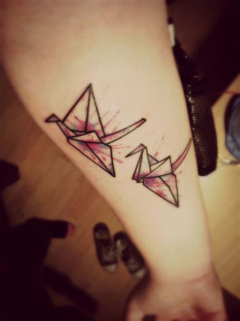 Origami crane tattoo with splattered colour effect Swan Tattoo, Ink ...