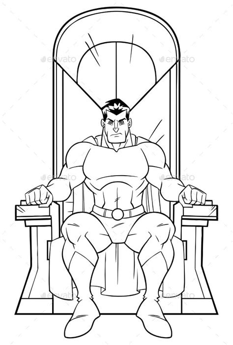 Superhero on Throne Line Art | King drawing, Sitting pose reference ...