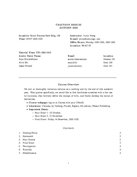 Syllabus-2 - syllabus - CALCULUS 13100/ AUTUMN 2018 Location:Social Sciences Rsch Bldg, 108 ...