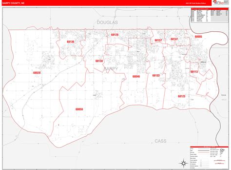 Sarpy County, NE Zip Code Wall Map Red Line Style by MarketMAPS - MapSales