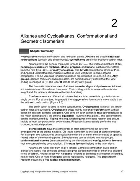 Alkanes and Cycloalkanes; Conformational and Geometric Isomerism