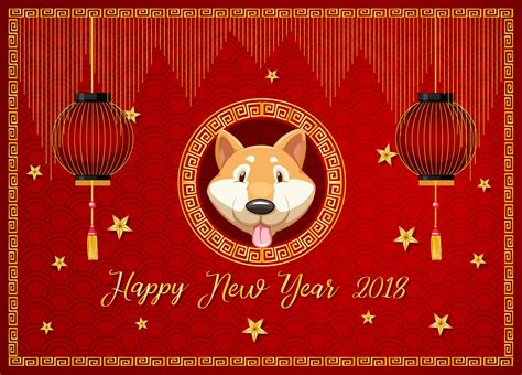 New year card template with dog and red lanterns 431309 Vector Art at Vecteezy