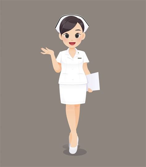 Mujer de dibujos animados médico o enfermera en uniforme blanco, sonriente personal de ...