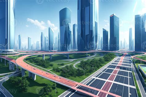 futuristic modern future city with highway road, generative art by A.I ...