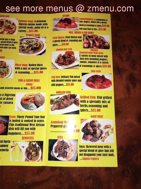 Menu at Lagos Spot Nigerian Restaurant, Newark, 266 Mulberry St