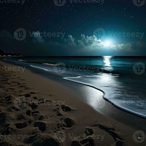 Beautiful night view, landscape with starry sky, sea and sand beach ...