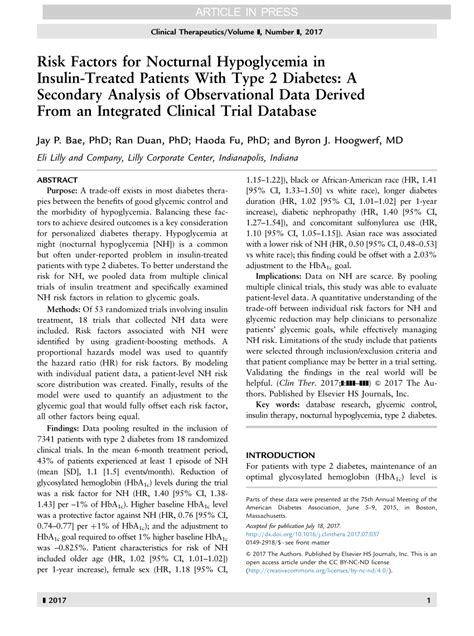 (PDF) Risk Factors for Nocturnal Hypoglycemia in Insulin-Treated ...