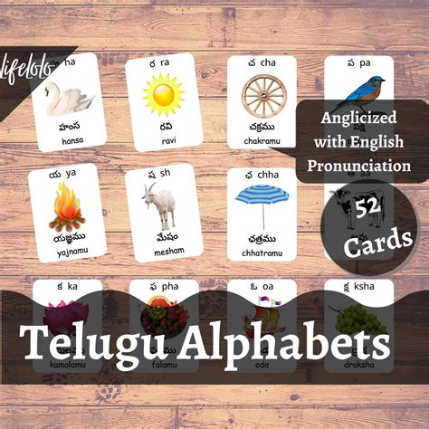 Telugu alphabets with words flash cards english pronunciation preschool printable telugu letters ...