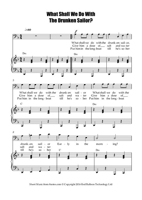 Drunken Sailor Sheet music for Voice - 8notes.com