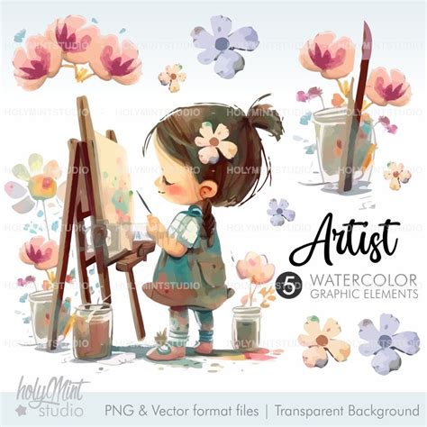 Artist Girl Clipart Vector Watercolor Artist Clipart Artist - Etsy