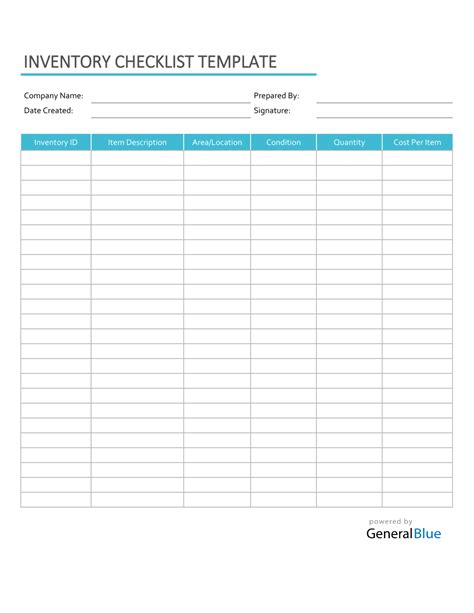 Inventory Checklist Template in 2023 | Checklist template, Label templates, Templates