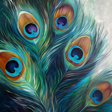 Premium AI Image | A painting of a peacock feather with blue and green colors.