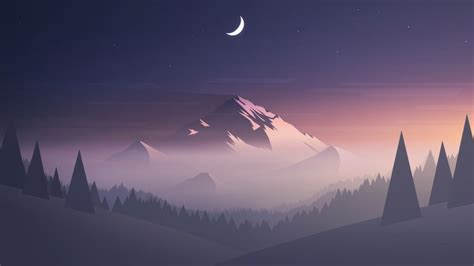 3840x2160 Resolution Mountains Moon Trees Minimal 4K Wallpaper ...