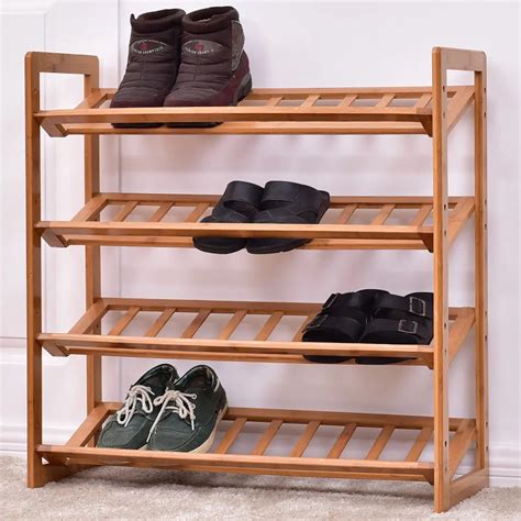 Giantex 4 Tier Bamboo Shoe Rack Modern Entryway Shoe Shelf Holder Storage Organizer Portable ...