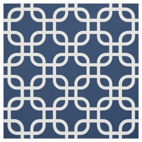 Navy Blue Geometric Links Pattern Fabric | Zazzle