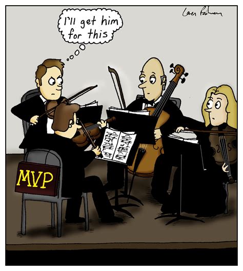 Cartoon: First violinist with an 'MVP' sign on his chair - Humoresque Cartoons