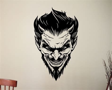 Demons Face Vinyl Decal Devil Wall Sticker Horror Art Bedroom Monster ...