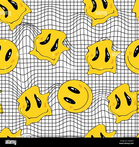 Seamless yellow distorted melting smiley face illustration pattern for fabric, wallpaper or ...