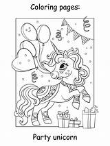 Cute Party Unicorn With Balloons Coloring Vector And Template Stock  sketch template