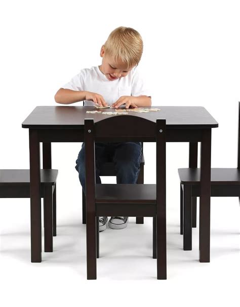 Kids Wooden Table with 4 Chairs - Dark Brown - Level Up Appliances & More