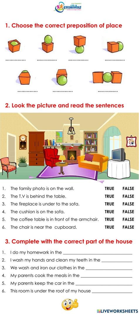 Preposition of place and Parts of the house worksheet | Prepositions ...