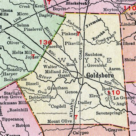 Wayne County, North Carolina, 1911, Map, Rand McNally, Goldsboro ...