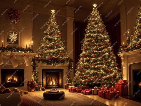 Premium Photo | Beautiful fireplace Christmas tree and other ...