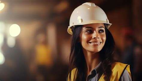 Premium Photo | Female construction worker in helmet at construction site