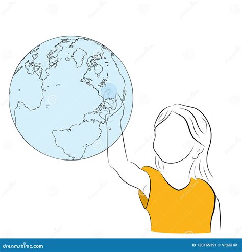 The Girl Touches the Earth. the Concept of Globalization Stock Vector ...