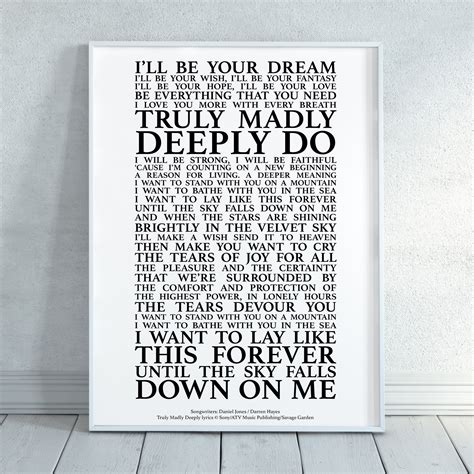 Truly Madly Deeply Song Lyrics Print Official Licensed Print - Etsy UK