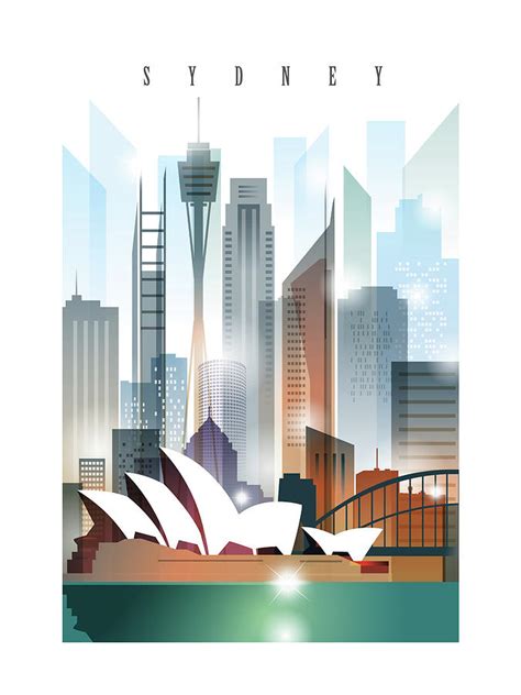 Australia Sydney City Skyline 2 Painting by Unique Drawing