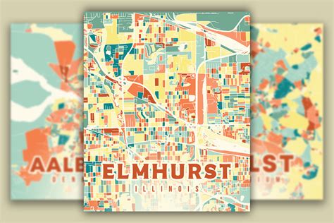 Elmhurst Illinois Colorful Map Graphic by Poster Boutique · Creative ...