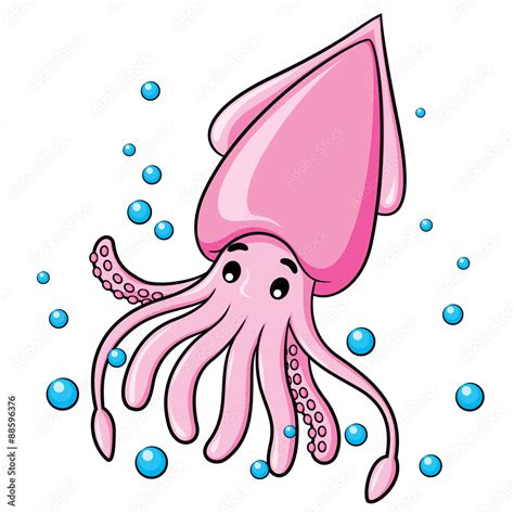 Squid Cartoon Illustration of cute cartoon squid. Stock Vector | Adobe ...